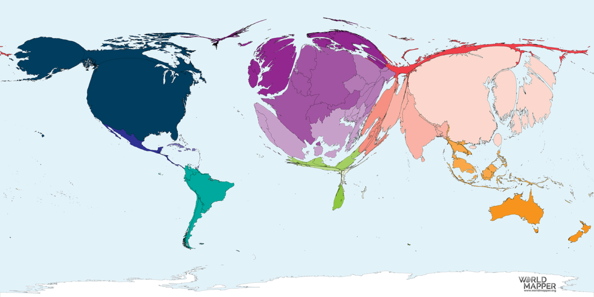 WorldMapper Bild Visualization of numbers of scientific papers published in 2010