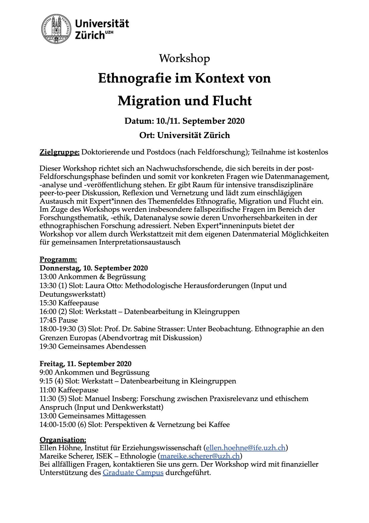 Ankündigung Workshop Ethnografie im Kontext von Migration und Flucht